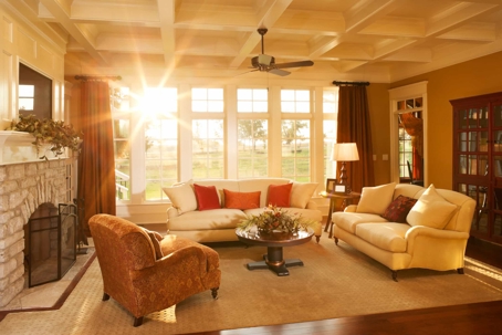 sun shining through the living room window